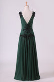 2024 Prom Dresses Regular A Line Ruffled Bodice V Neck Floor Length With P6AL47FP