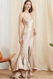 Champagne Long Mermaid Prom Dress with Sequins