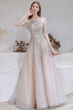 Gorgeous A-line Prom Dress Pearl Long Evening Dress