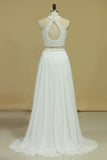 2024 Chiffon Prom Dresses A Line Halter Two-Piece Beaded Bodice Open PDA6KKEQ