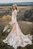 Long Sleeves Boho Wedding Dress With Appliques Mermaid STKP22A7X4E