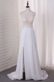 2024 New Arrival A Line Scoop Chiffon & Lace Wedding Dresses PAGMS1MZ