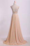 2024 Sexy Prom Dresses Halter Two Pieces A Line With Flowing Chiffon PK63BCD7