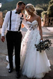 Charming Ball Gown Sweetheart Strapless 3D Flowers Tulle Off White Wedding Dresses STK15095