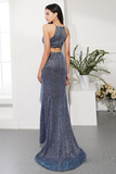 Sequin Mermaid Prom Dress Dark Grey Long Evening Dress