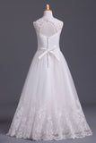 2024 Scoop Flower Girl Dresses A Line Tulle Ankle Length With Applique