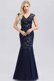 Elegant V-Neck Beaded Bodycon Mermaid Prom Dresses Straps Evening Gowns STK15215