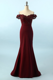 Stylish Burgundy Mermaid Prom Dress Off the Shoulder Evening Dress