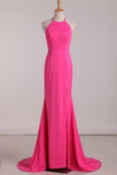 2024 Mermaid Evening Dresses Halter Chiffon Sweep P6HCK2YB