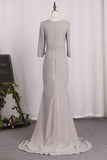 2024 Chiffon Scoop Mermaid Prom Dresses 3/4 Length Sleeves P72MQTDY