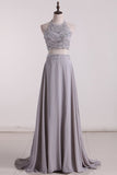 2024 Two-Piece A Line Prom Dresses Halter Chiffon PK8A55PF