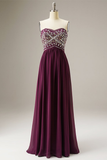 A-line Strapless Prom Dress Seqins Long Evening Dress