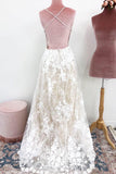 Unique Spaghetti Straps Lace Appliques V Neck Wedding Dresses, Long Wedding Gowns STK15466