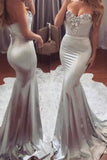 2024 Sexy Silver Prom Dresses Mermaid Sweetheart Elastic Satin Zipper PEBGB5SM