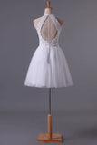 2024 White Halter Homecoming Dresses A-Line Tulle Short/Mini PRKYAZDQ