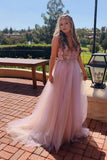 Spaghetti Straps Long Prom Dresses Backless Formal Dresses with Handmade Flowers