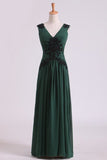 2024 Prom Dresses Regular A Line Ruffled Bodice V Neck Floor Length With P6AL47FP