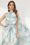 Floral Printed Chiffon Long Prom Dress Sleeveless For Formal Occasion