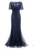 Glitter Navy Blue Sequin Formal Dress Long Prom Dress