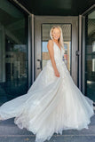 V Neck Tulle Elegant A Line Wedding Dresses With Appliques Lace Long Prom Dresses