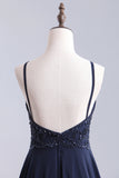 2024 Spaghetti Straps Prom Dresses Beaded Bodice PGGKLS4A