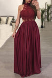 2024 High Neck A Line Chiffon & Lace Floor Length PKX6FHHX