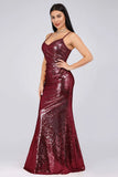 Sexy Spaghetti Straps Burgundy Sequins V Neck Party Dresses Mermaid Prom Dresses STK15358