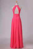 2024 Scoop A Line Ruched Bodice Bridesmaid Dresses Chiffon PFLB47JQ