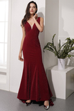 Simple Burgundy V-neck Long Prom Formal Dress Prom Dress