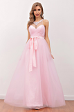 Pink Illusion Back Long Bridesmaid Dress