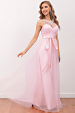 Pink Illusion Back Long Bridesmaid Dress