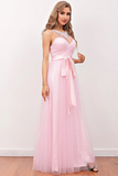 Pink Illusion Back Long Bridesmaid Dress