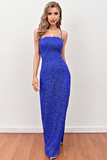 Royal Blue Backless Long Lace Prom Dress