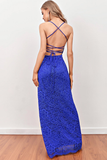 Royal Blue Backless Long Lace Prom Dress