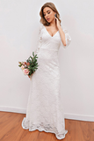 Elegant V Neck White Bridesmaid Dress with 3/4 Sleeves