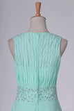 2024 Mint Prom Dresses A-Line Bateau Chiffon With Beads And Ruffles PFYQB2GA