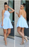 Light Blue Short Chiffon Backless Simple Homecoming Dresses