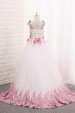 2024 Scoop A Line Tulle Flower Girl Dresses With Applique P7JAHK9X