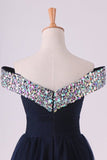 2024 Off The Shoulder With Beading And Ruffles Prom Dresses A Line P71Y3M2L