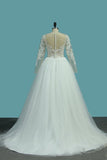 2024 Long Sleeves A Line Scoop Tulle Wedding Dresses With Applique PJHMCMR8