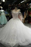 2024 Off The Shoulder Wedding Dresses A Line With Beading And Applique Lace PTLDE35L