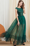 Green A-Line Round-Neck Prom Dress with Sequins