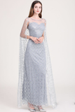 Sheath Long Silver Round Neck Prom Dress