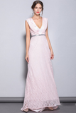 Sheath V-Neck Pink Long Prom Dress with Lace