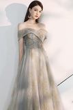 Gorgeous Off-the-Shoulder Prom Dress Grey Evening Dress