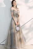 Gorgeous Off-the-Shoulder Prom Dress Grey Evening Dress