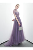 A-Line Tulle Long High Neck Prom Dresses With Ruffles Formal P54APS9X