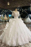 2024 Luxurious Scoop Neck Wedding Dresses Tulle Floor Length With Crystals PJH8BE5D