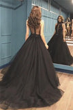 Sexy Ball Gown High Neck Black Tulle V Neck Sequins Party Dresses, Prom Dresses STK15594