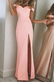 Black Sheath Floor Length Off Shoulder Mid Back Side Slit Prom Dresses